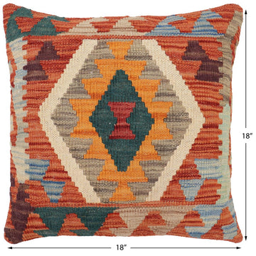 handmade Traditional Pillow Rust Blue Hand-Woven SQUARE 100% WOOL Hand woven turkish pillow2' x 2'